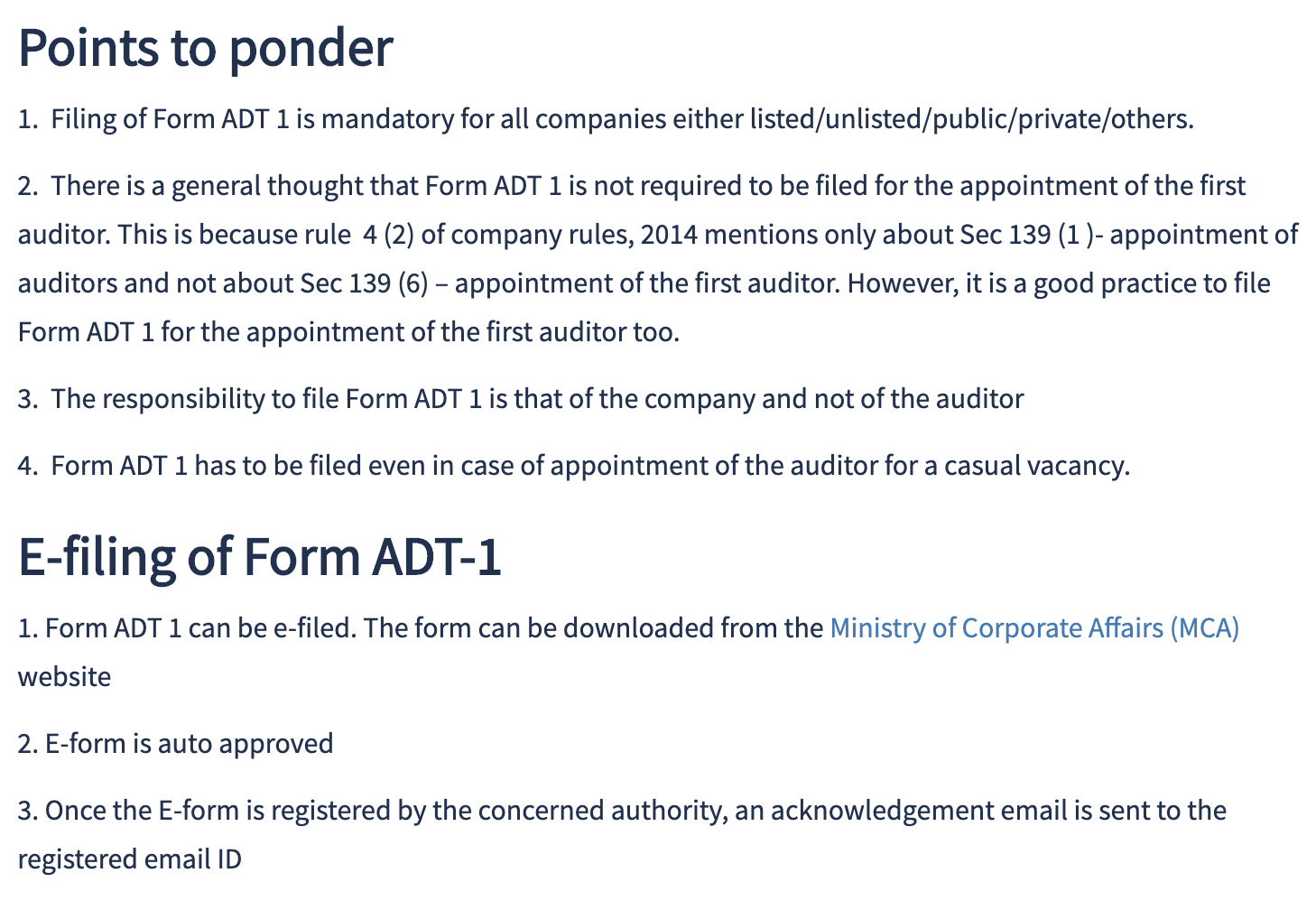 ROC Filing & Compliance - ADT-1 Filing (Auditor's Appointment)